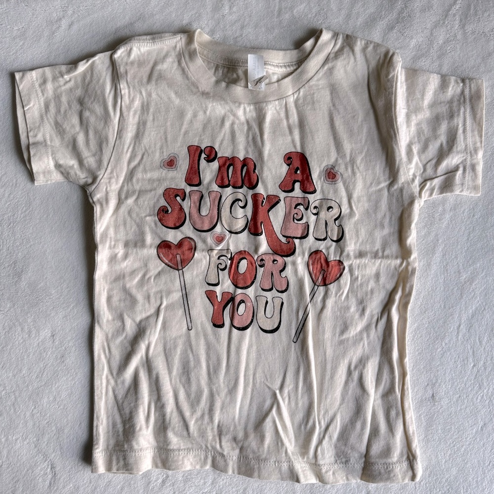 Kids valentines tee shirt “I’m a sucker for you”